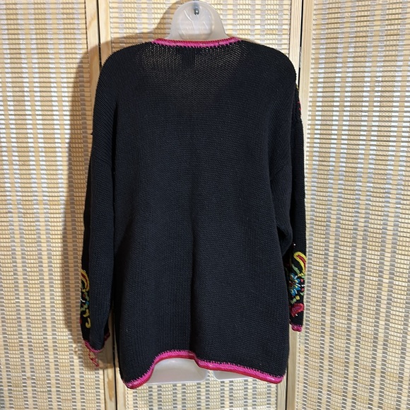 Work in Progress Classics Vintage 1990s Black Floral Knit Cardigan Sweater Large - Picture 11 of 16